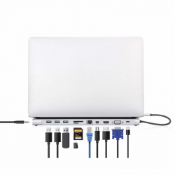 DOCKING STATION USB-C (11-EM-1) HDMI,VGA,USB-A,USB-C,RJ45